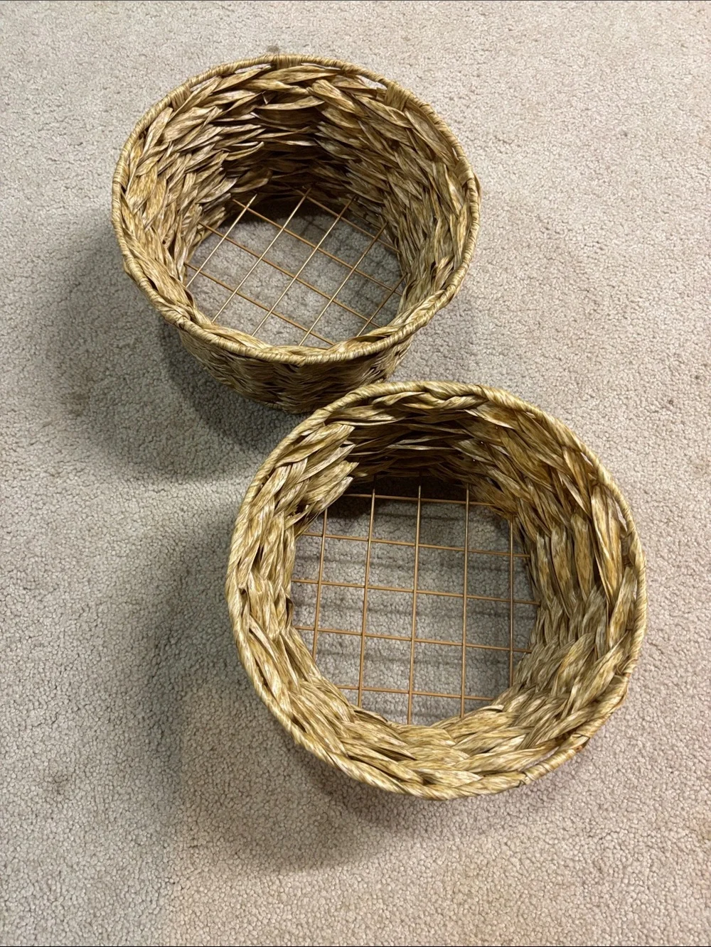 Natural Woven Seagrass Round Storage Baskets - Set of 2